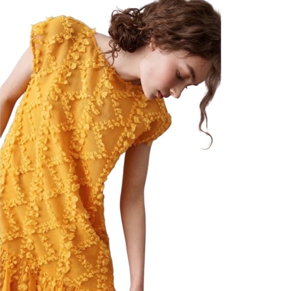 Anthropologie Blythe Textured Orange Maxi Dress Boho Ruffle Sleeveless Large